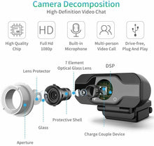 Carica l&#39;immagine nel visualizzatore di Gallery, TedGem Webcam 1080p, PC con Microfono Full HD USB per...