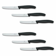 Carica l'immagine nel visualizzatore di Gallery, 6 x Coltelli con lama da 11 cm da tavola con manico nero, Qualità Victorinox