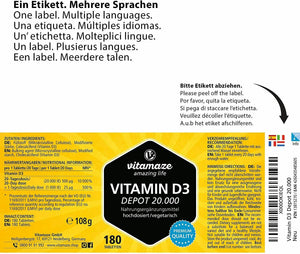 Vitamaze Vitamina D3 ad alto dosaggio 20000 UI(dose per 20 giorni) 180 compresse
