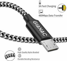 Carica l&#39;immagine nel visualizzatore di Gallery, GIANAC Cavo Micro USB,[4 Pezzi:0.5m,1m,2m,3m] Nylon USB USB...