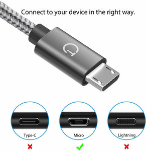 Gritin Cavo Micro USB, [3 Pezzi:1m,1.5m,2m] Nylon Intrecciato USB Grigio