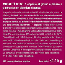 Carica l&#39;immagine nel visualizzatore di Gallery, Biotina Nutrimea Trattamento 4 Mesi | 120 capsule | Zinco Selenio Vitamina It