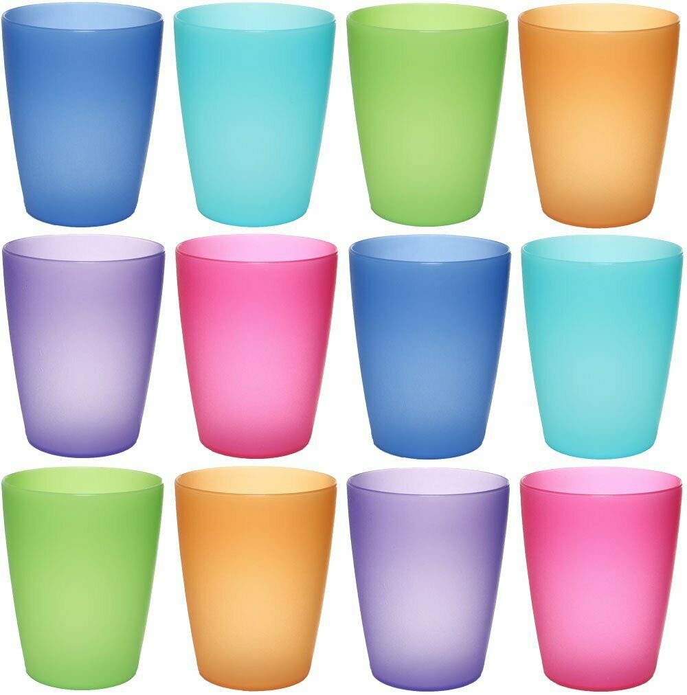 12 Bicchieri in plastica da 250 ml colorati, riutilizzabili, per