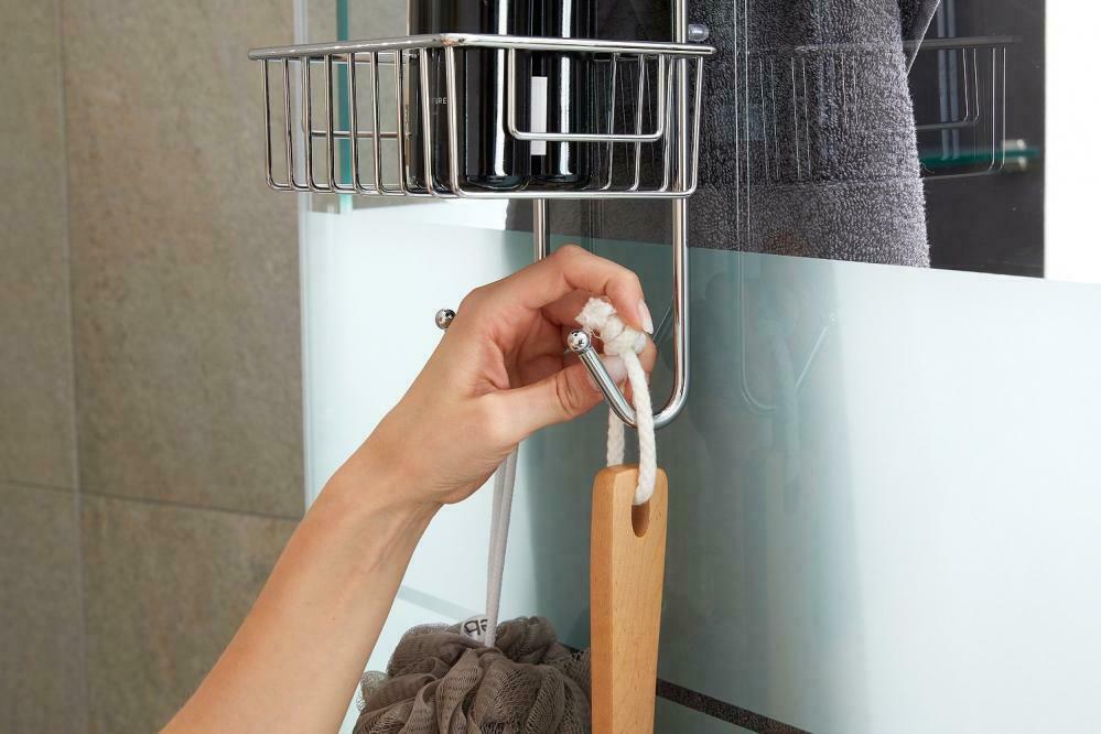 Scaffale Doccia Senza Foratura BAMODI - Mensola Per Bagno Con Cestini E Ganci | Cromato 70x18.5x19 Cm - Foto 9