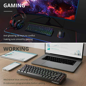 Tronsmart 68 Tasti Tastiera Meccanica Wireless RGB,100% Anti-ghosting...