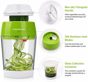 MENNYO Taglia Verdure a Spaghetti, 4 in 1 Spiralizzatore di Affetta...