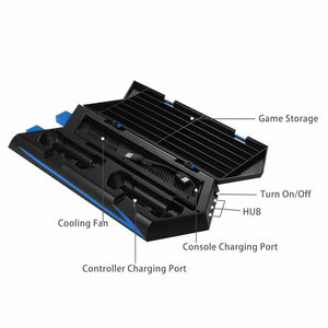 Supporto verticale per PS4 Slim/PS4 Con Ventilatore e base di ricarica
