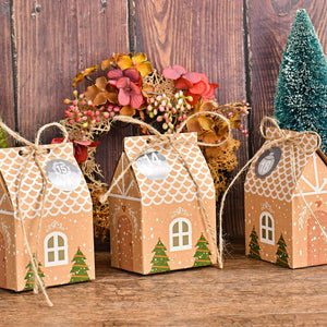 24 x Scatole a forma di casetta, Confezioni regalo per Natale + Adesivi numerati