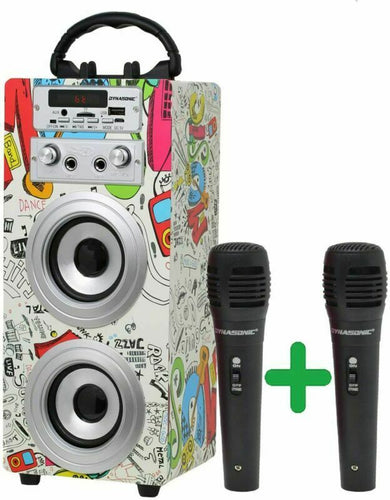 DYNASONIC - Cassa Bluetooth portatile con Karaoke modalità 2 TWS, 2 microfoni