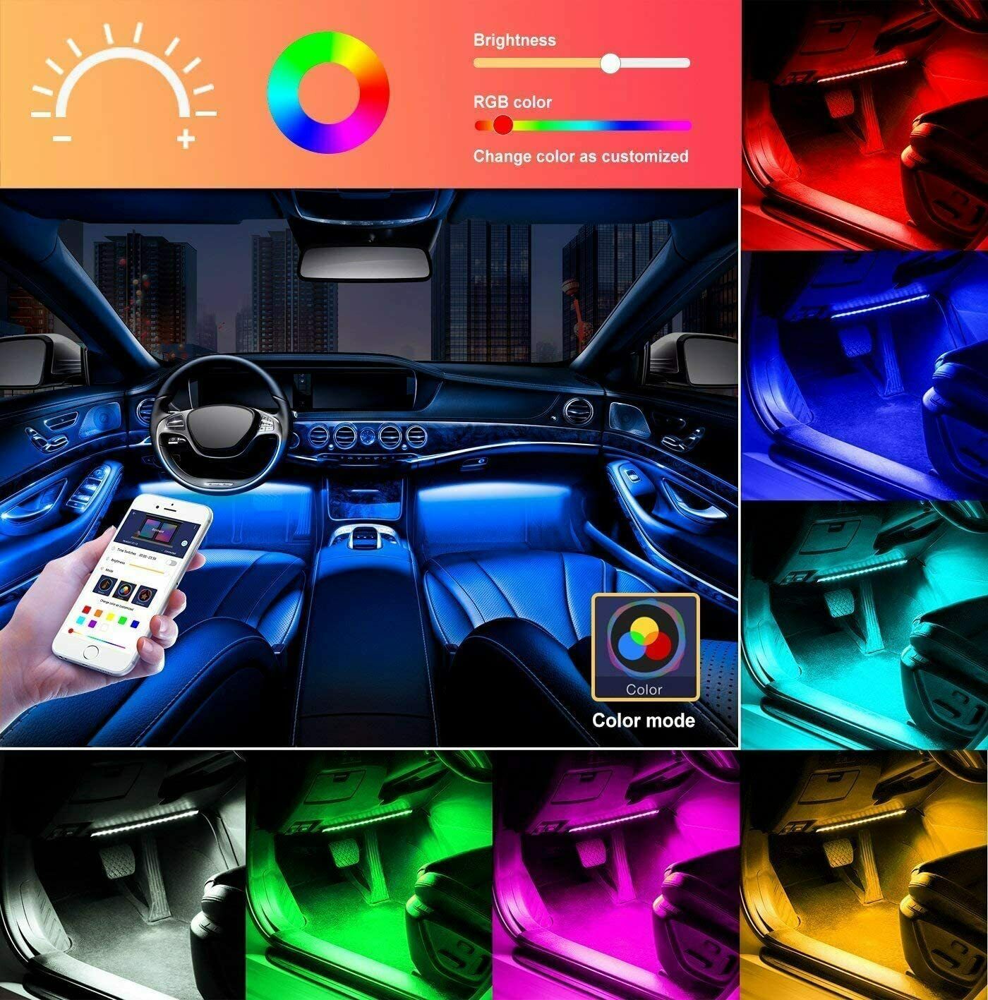Striscia Led Per Auto Striscia LED per illuminazione interni auto, 48 LED multicolore Gestib ...
