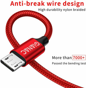 GIANAC Cavo Micro USB,[4 Pezzi:0.5m,1m,2m,3m] Nylon USB ROSSO