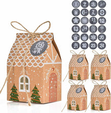 Carica l&#39;immagine nel visualizzatore di Gallery, 24 x Scatole a forma di casetta, Confezioni regalo per Natale + Adesivi numerati