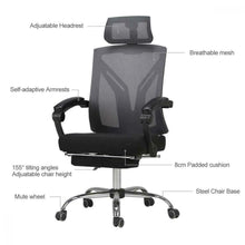Carica l'immagine nel visualizzatore di Gallery, Hbada Sedia da Ufficio Ergonomica, Scrivania con Poggiapiedi Nero -1