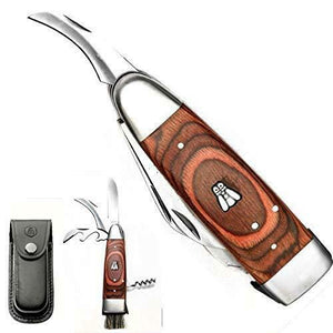 LAGUIOLE Coltello da funghi, con custodia in pelle, nera. multifunzioni 20cm