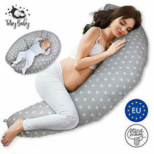 Carica l&#39;immagine nel visualizzatore di Gallery, Cuscino Gravidanza per dormire Cuscini Allattamento Grigio con stelle bianche