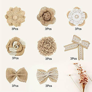 Meetory, Set di 24 Fiori in Iuta e fiocchetti Iuta, 8 Stili Naturali,...
