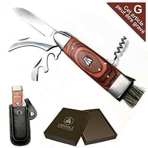 LAGUIOLE Coltello da funghi, con custodia in pelle, nera. multifunzioni 20cm