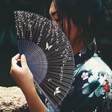 Carica l'immagine nel visualizzatore di Gallery, WINOMO Giapponese Portatile Bambù Seta Ventaglio (Farfalla con Sakura)