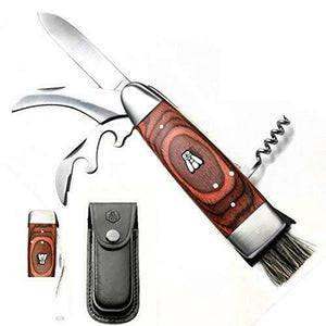 LAGUIOLE Coltello da funghi, con custodia in pelle, nera. multifunzioni 20cm