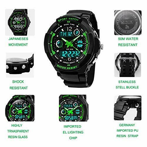 VenSten Orologio Sportivo Digitale Bambini 50m Impermeabile Con 7 Colori LED E Sveglia - Nero - 4