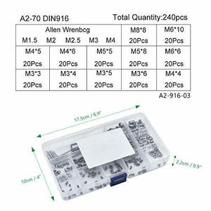 240 Pz Viti Senza Testa M3 M4 M5 M6 M8 Vite Grani in Acciaio INOX con Brugola