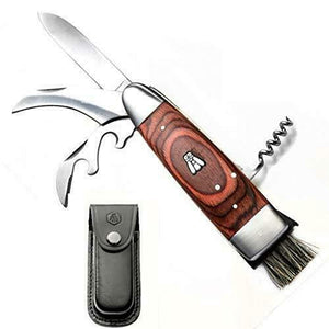 LAGUIOLE Coltello da funghi, con custodia in pelle, nera. multifunzioni 20cm