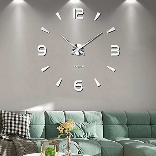 Mintime Orologio da parete grande 3D DIY Frameless mute specchio adesivi (C1W)