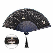 Carica l'immagine nel visualizzatore di Gallery, WINOMO Giapponese Portatile Bambù Seta Ventaglio (Farfalla con Sakura)