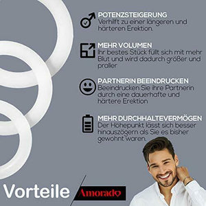 Amorado, set di 3 anelli per il pene (cock ring) in silicone, un M, Bianco