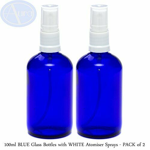 confezione da 2 - 100ml bottiglie di vetro blu con bianco ATOMIZZATORE...