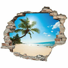 Carica l'immagine nel visualizzatore di Gallery, Adesivo da parete effetto 3D, motivo: spiaggia di palme, 60x50 cm (H1b)
