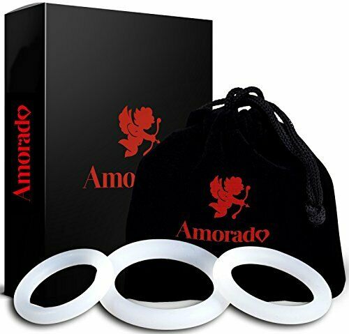 Amorado, set di 3 anelli per il pene (cock ring) in silicone, un M, Bianco