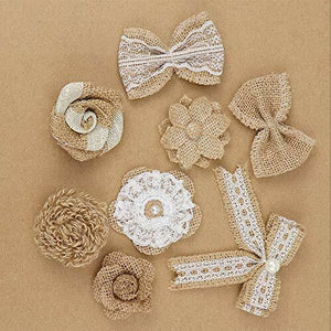 Meetory, Set di 24 Fiori in Iuta e fiocchetti Iuta, 8 Stili Naturali,...