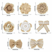 Carica l&#39;immagine nel visualizzatore di Gallery, Meetory, Set di 24 Fiori in Iuta e fiocchetti Iuta, 8 Stili Naturali,...