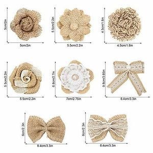 Meetory, Set di 24 Fiori in Iuta e fiocchetti Iuta, 8 Stili Naturali,...