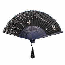Carica l'immagine nel visualizzatore di Gallery, WINOMO Giapponese Portatile Bambù Seta Ventaglio (Farfalla con Sakura)