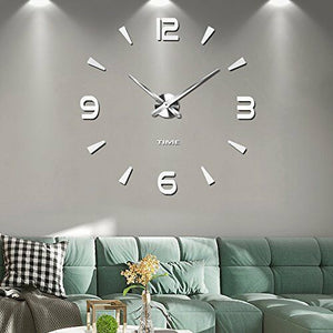 Mintime Orologio da parete grande 3D DIY Frameless mute specchio adesivi (C1W)